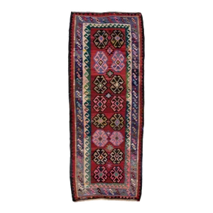 1960s Vintage Turkish Kilim Red Handmade Tribal Wool Runner