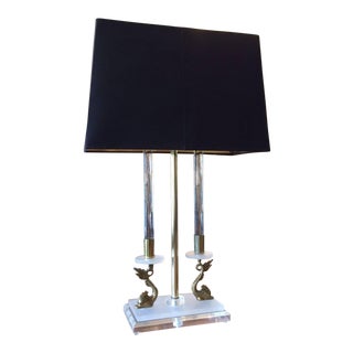 1970s Hollywood Regency Brass and Lucite Lamp For Sale