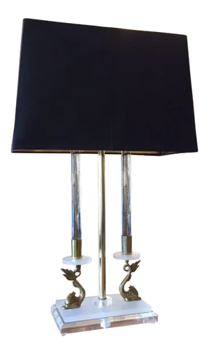 1970s Hollywood Regency Brass and Lucite Lamp