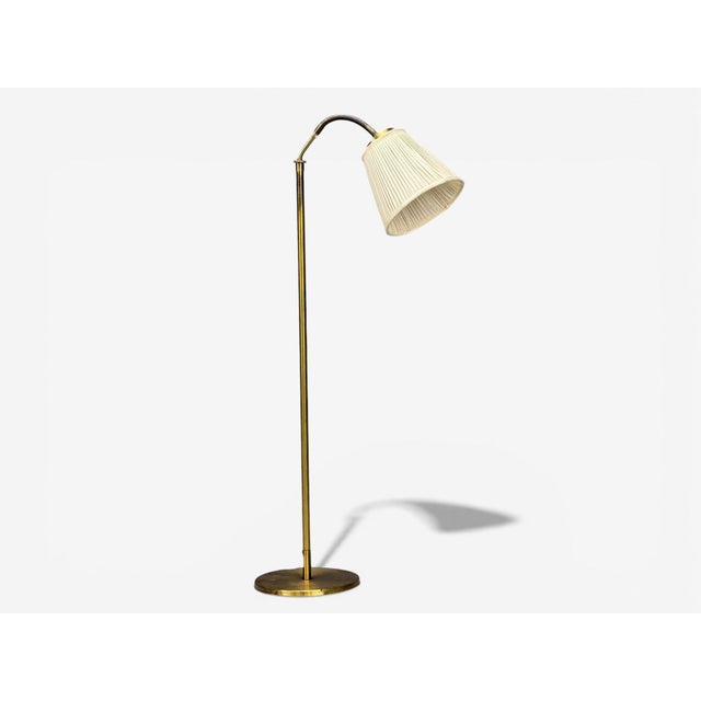 Mid-Century Modern h.w. Armatur, Swedish Modern, Floor Lamp, Brass, Fabric, Sweden, 1940s For Sale - Image 3 of 12