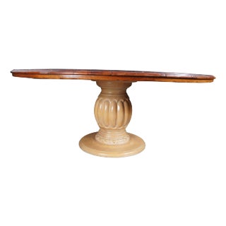 French Country Old World Distressed Pine Farmhouse Round Dining Breakfast Table For Sale