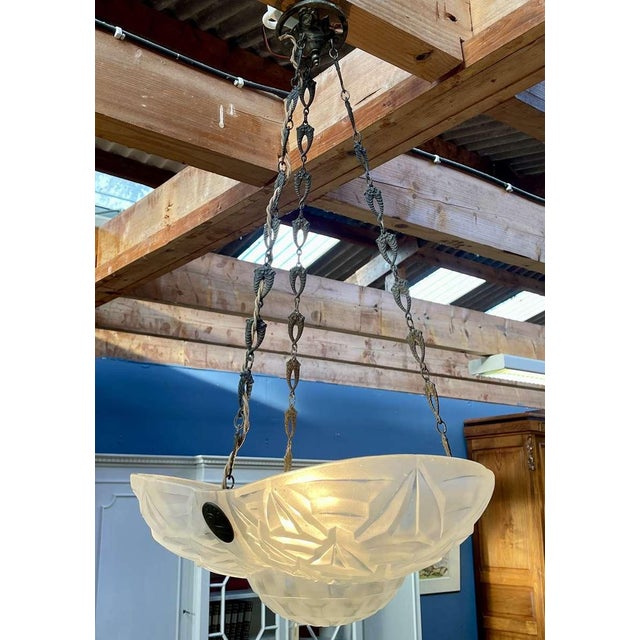 Art Deco Pendant Light in Molded-Pressed Glass from Degué For Sale - Image 12 of 18