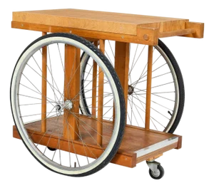 1960s Bill W. Sanders Butcher Block Bar Cart with Bicycle Wheels