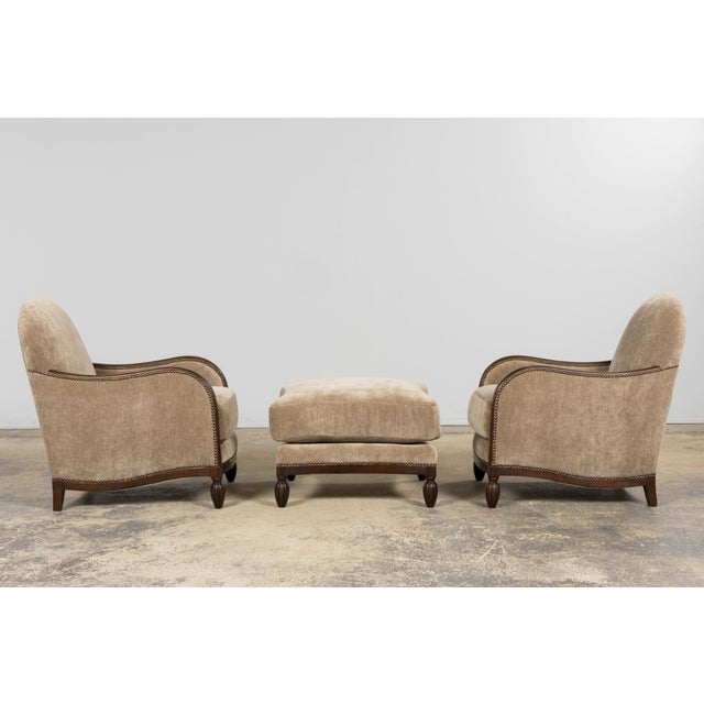 Taupe 1930s French Art Deco Club Chairs With Ottoman, Beech & Mohair For Sale - Image 8 of 18