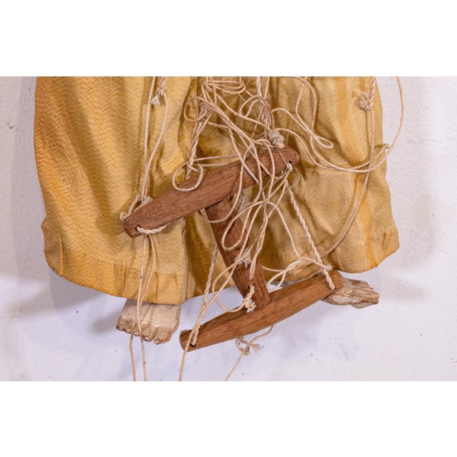 Linen Pair of Antique Burmese Thailand Marionette Puppet Dolls Folk Art For Sale - Image 8 of 11