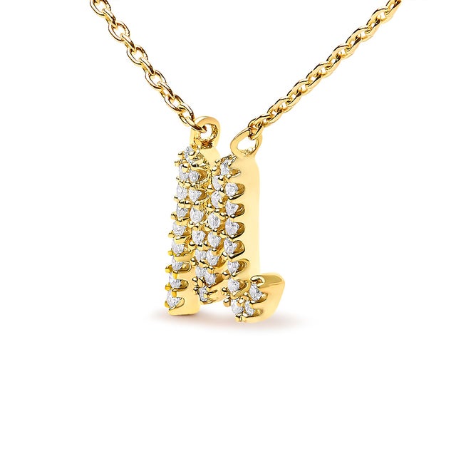 10K Yellow Gold Diamond Accent "M" Initial Script Style Pendant Necklace For Sale - Image 4 of 5