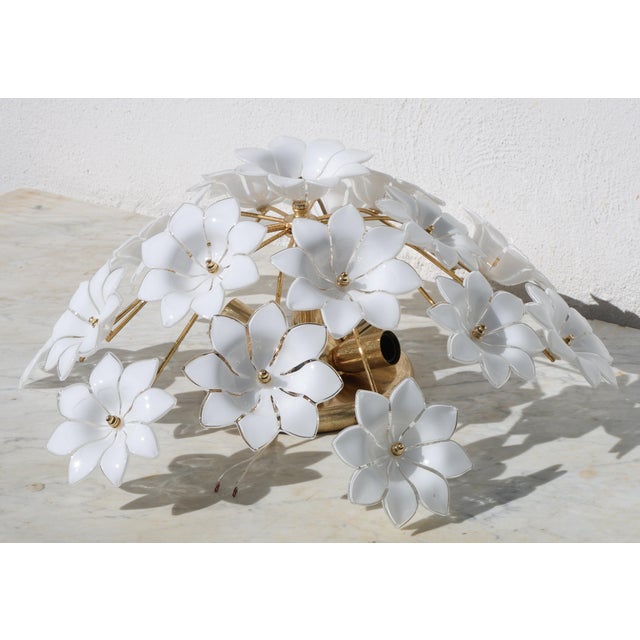 1980s Audrey Hepburn, Delicious Murano Glass Ceiling Light White Wall Light Flowers For Sale - Image 13 of 16
