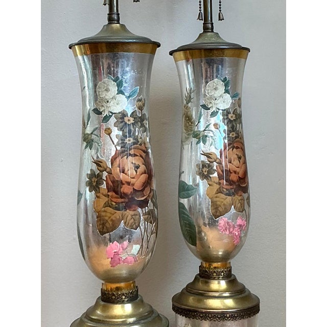 Vintage Italian Eglomise Rose Lamps - A Pair For Sale - Image 4 of 12