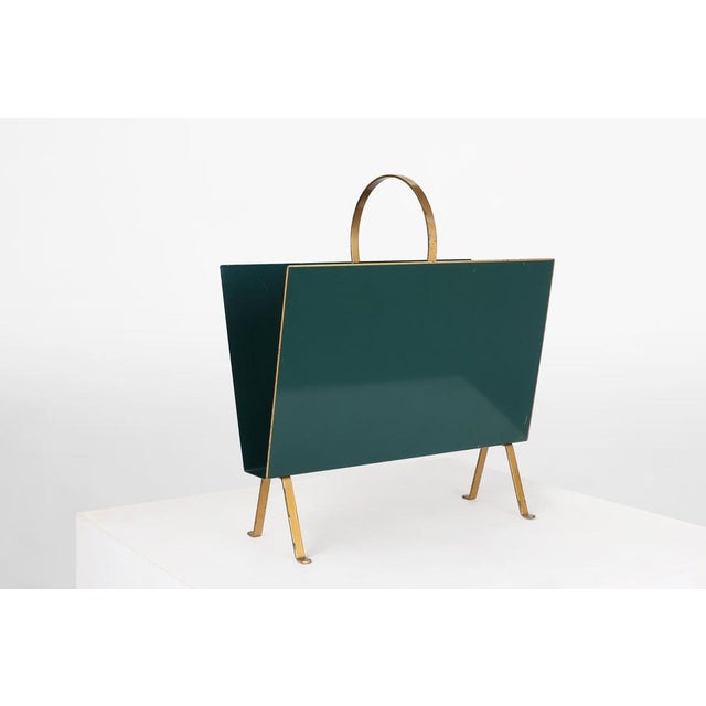 Forest Green Hollywood Regency Magazine Rack with Painted Scene, France, 1950s For Sale - Image 8 of 14