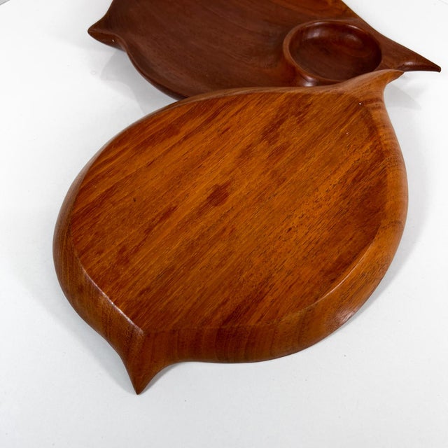 Brown 1960s Sculptural Teak Wood Two Leaf Shape Sectioned Plates For Sale - Image 8 of 9
