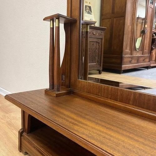 Antique Art Deco Standing Mirror in Walnut, 1930s For Sale - Image 6 of 11