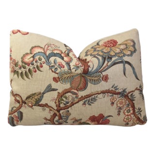 Designer Lee Jofa Botanical Floral & Birds Feather/Down Pillow For Sale