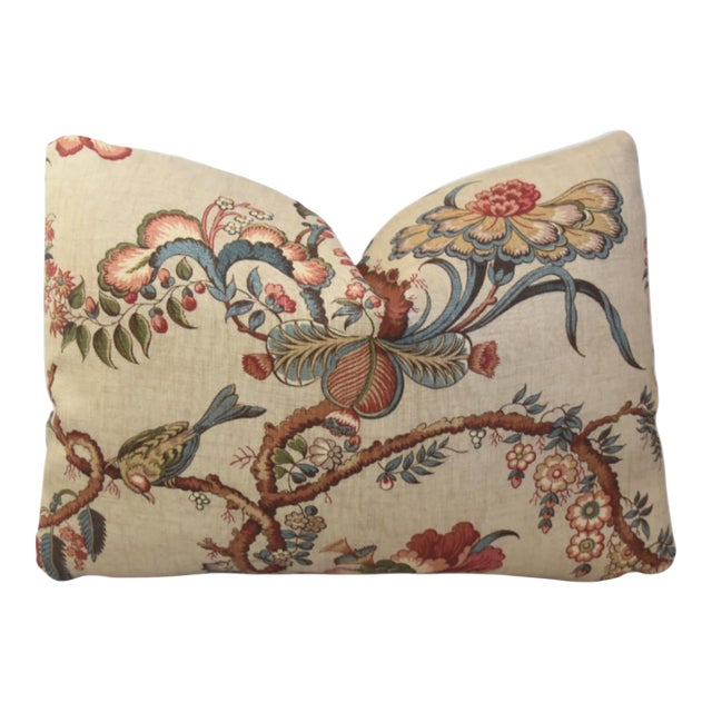 Designer Lee Jofa Botanical Floral & Birds Feather/Down Pillow For Sale