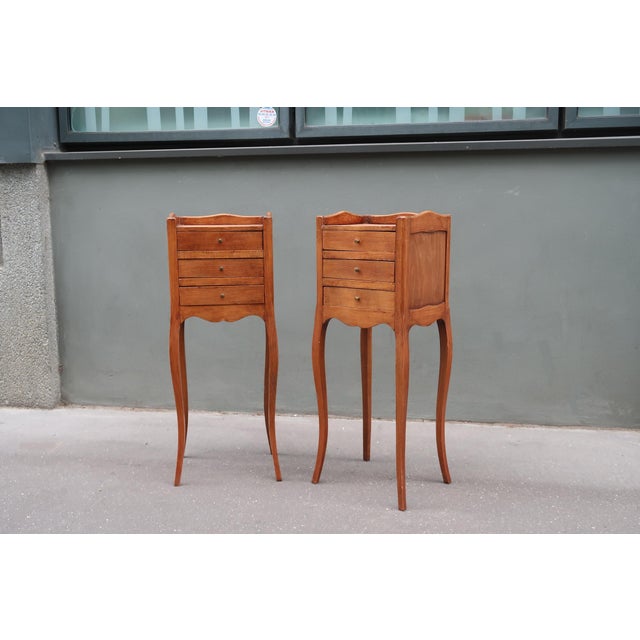 Set of two tiny french Louis XV style side tables nightstands. Parisian work from the middle of the XXth century. Good...