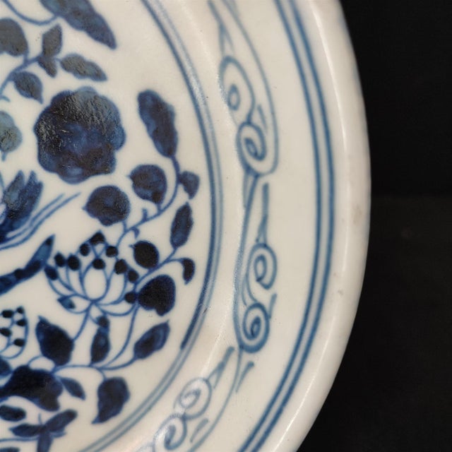 White Chinese Ceramic Plate,Guangxu Marked Blue and White Porcelain Plate Hand Painted Mandarin Ducks Pattern For Sale - Image 8 of 11