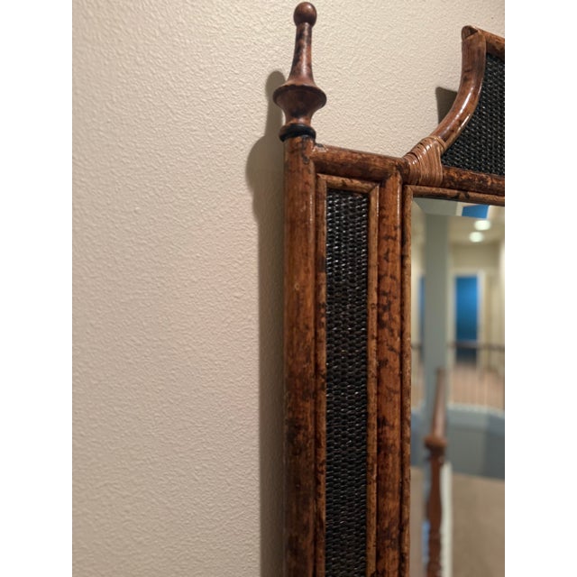 McGuire Vintage British Colonial Style Burnt Bamboo and Cane Wall Mirror For Sale - Image 4 of 12