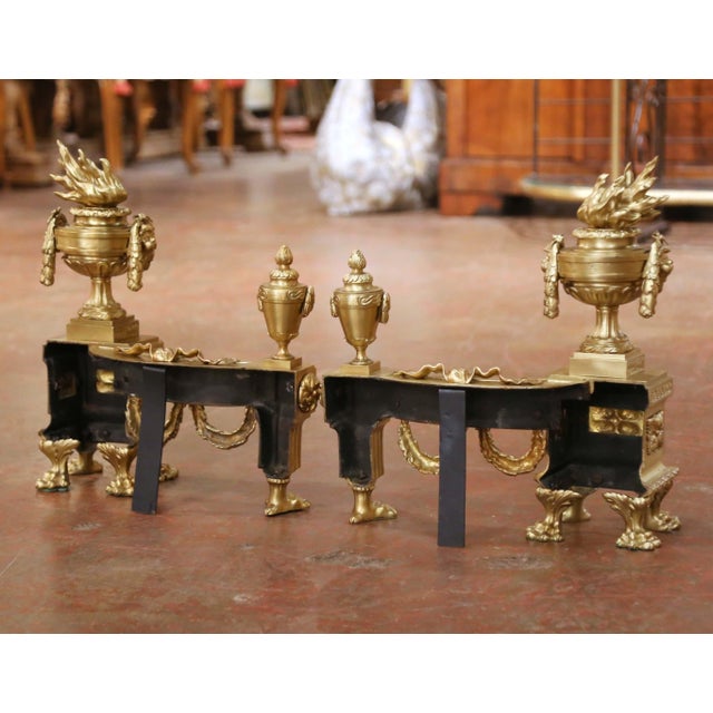 Pair of 19th Century French Louis XVI Gilt Bronze Fireplace Chenets Andirons For Sale - Image 10 of 10