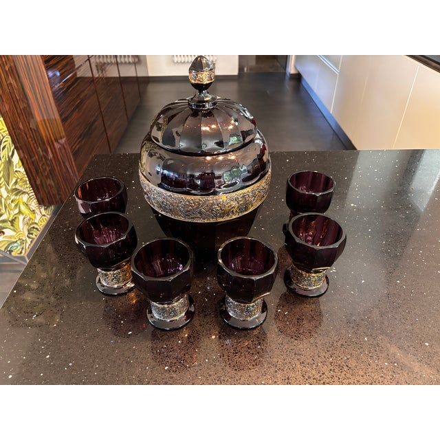 Complete Art Deco Amethyst Glass Punch Set, Germany, 1920s, Set of 7 For Sale - Image 10 of 11