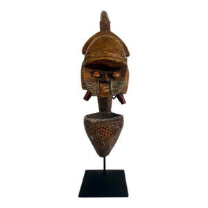 African Kota People, Gabon Carved, Metal Reliquary Pipe on Stand, 20th Century