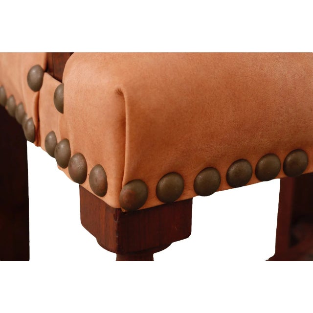 Wood Jacobean Style Mahogany & Leather Armchair For Sale - Image 7 of 9