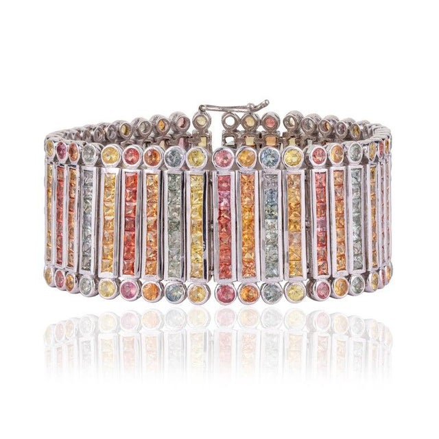 Gemstone Elegant Multi-Row Multi-Sapphire Bracelet | 48.70 CTW | Sterling Silver For Sale - Image 7 of 16
