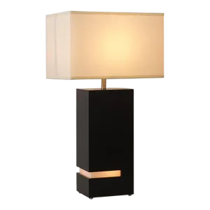 Zen Standing Table Lamp With Night Light - Gilded Ebony Wood Finish, Weathered Brass, White Linen Shade