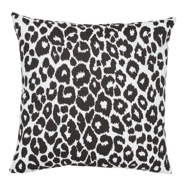 Schumacher Iconic Leopard Indoor/Outdoor 20" Pillow in Graphite For Sale