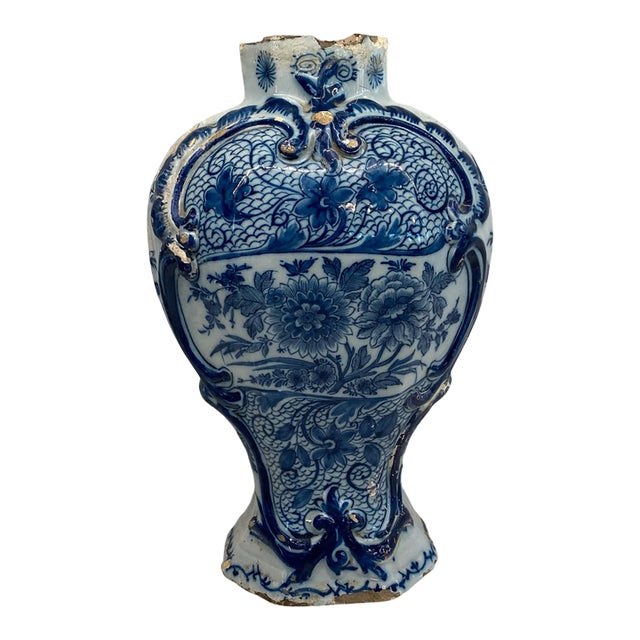Antique Dutch Delft Blue and White Faience Vase For Sale