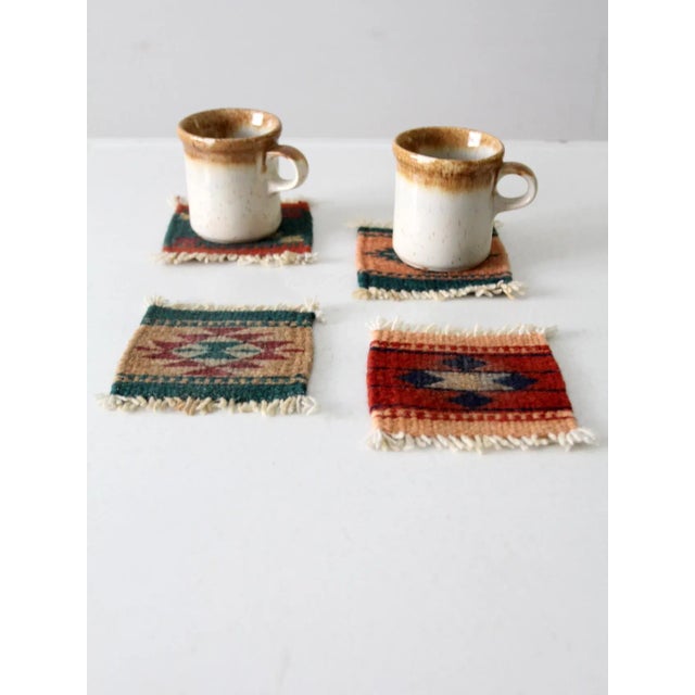 Vintage Southwestern Textile Coasters Set 4 For Sale - Image 9 of 11
