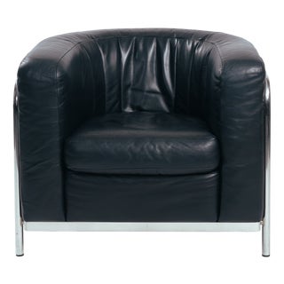 Curved Onda Black Leather Chair by de Pas, D'Urbino & Lomazzi for Zanotta, 1980s For Sale