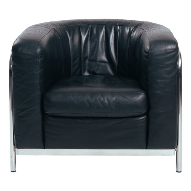 Curved Onda Black Leather Chair by de Pas, D'Urbino & Lomazzi for Zanotta, 1980s For Sale