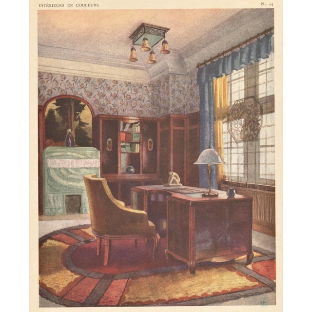 This is a French Art Deco interior design lithograph that came from the 1925 collection of Interieurs en Couleurs by Leon...