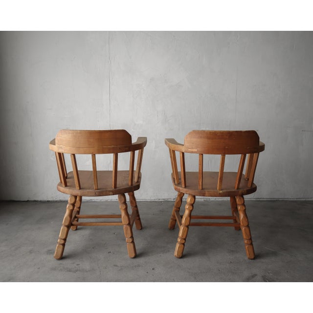 Pair of Antique Craftsman Wood Barrel Arm Chairs For Sale In Las Vegas - Image 6 of 9