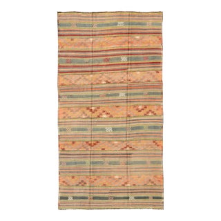 Vintage Turkish Kilim Rug With Geometric Shapes and Colorful Stripes For Sale