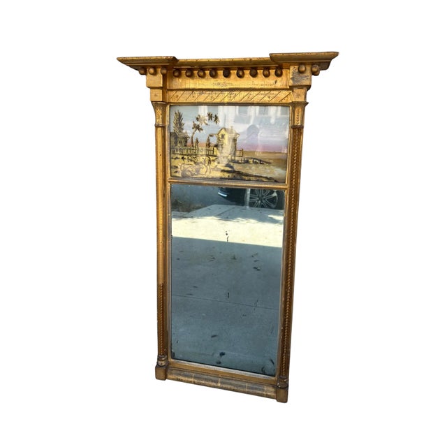Mid 19th Century Antique American Federal Giltwood Eglomise Mirror For Sale - Image 5 of 5