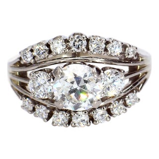 Mid 20th Century 18k White Gold Ring With ~1.3cttw Diamonds - Size 5.25 For Sale