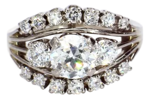 Mid 20th Century 18k White Gold Ring With ~1.3cttw Diamonds - Size 5.25