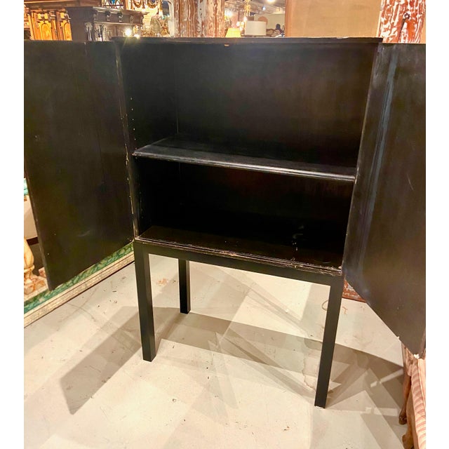 Black Chinoiserie Cabinet-on-Stand, Japanned Finish, C. 1950-1960 For Sale - Image 8 of 11