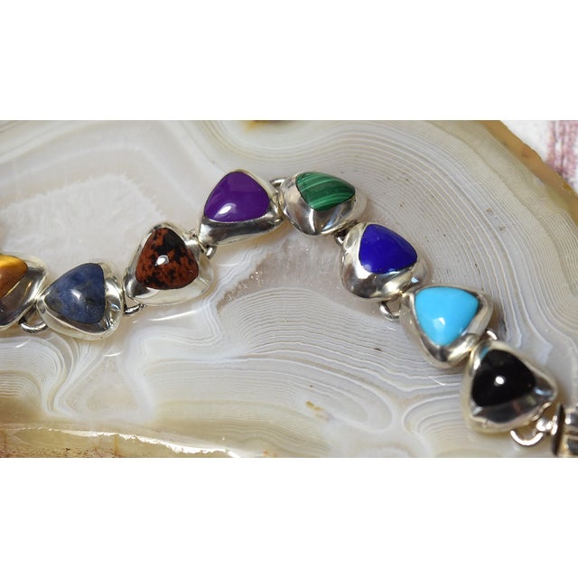 Vintage Mexican 950 Sterling Silver Multi Gemstone Tennis Bracelet For Sale - Image 10 of 17