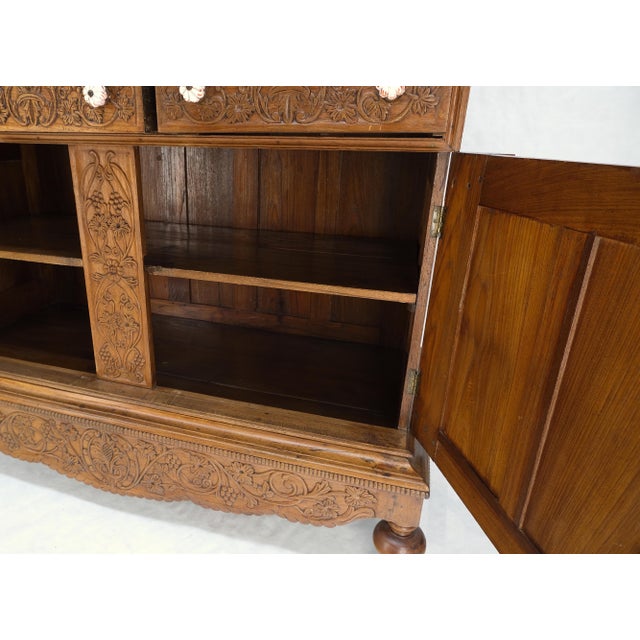 Solid Carved Teak Antique Two Part Cupboard Cabinet with Unique Feature For Sale - Image 10 of 11