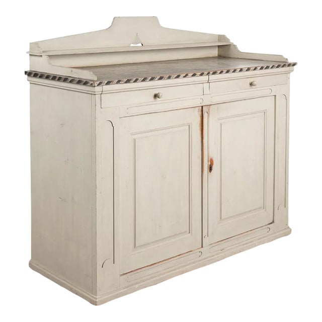 ​​​​​​​Antique Gustavian Gray Painted Tall Sideboard Buffet Server From Sweden Circa 1820-40 For Sale