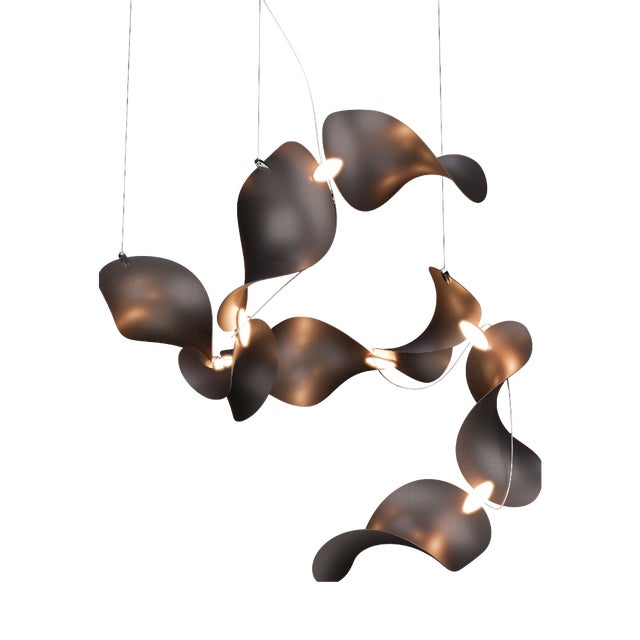 Dune 8 Spiral Chandelier with Shades in Dark Bronze Metallic Tone by Daniel Becker for Moss Objects For Sale