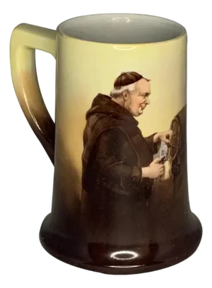 Antique Limoges Monk Tankard Mug: William Guerin Hand-Painted c. 1900