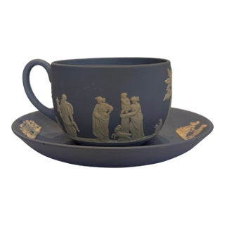 Vintage Wedgwood Pale Blue Jasperware Sacrifice Collection – Teacup & Saucer, C. 1950s For Sale