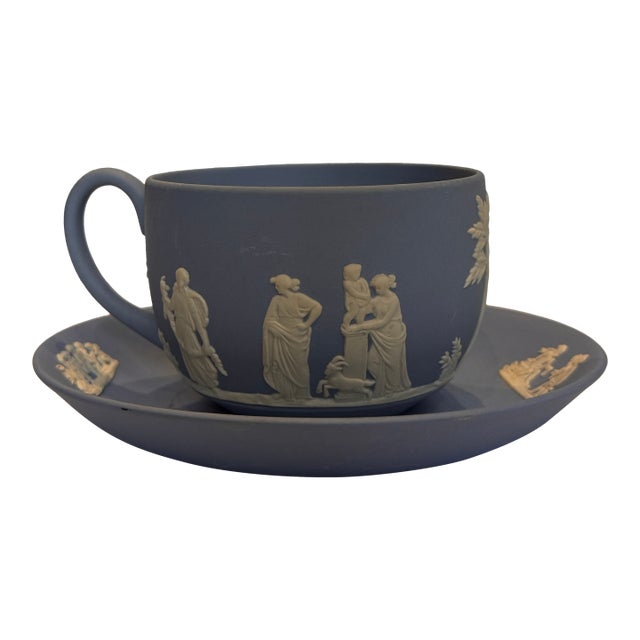 Vintage Wedgwood Pale Blue Jasperware Sacrifice Collection – Teacup & Saucer, C. 1950s For Sale
