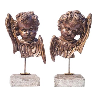 20th C. Italian Style Wood Cherub Fragments - A Pair For Sale