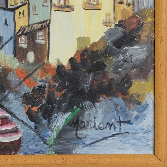 1970s Colorful Mediterranean Village Scene with Boats, Oil Painting For Sale - Image 5 of 6