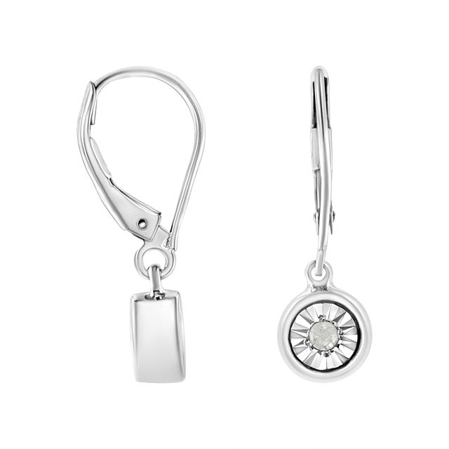 Classic and simple, these sterling silver dangle earring will never go out of style. A single bezel set round cut diamond...