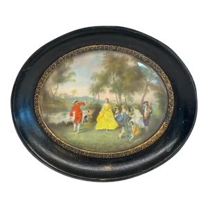 Late 18th Century Early French Miniature Romantic Figural Oil Painting in Ebonized Frame