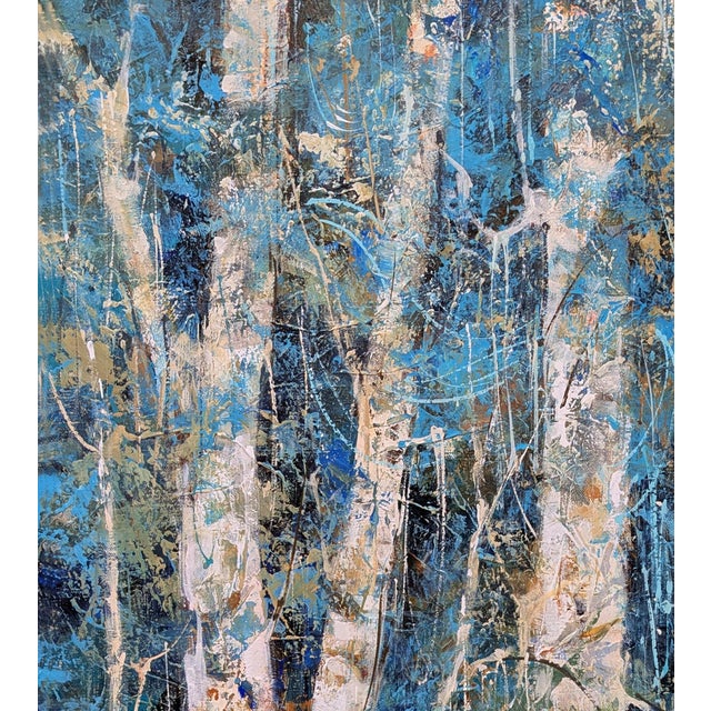 Contemporary White Trees. Contemporary Abstract Landscape Painting With White Trees, Blue Forest by Kanayo Ede For Sale - Image 3 of 4